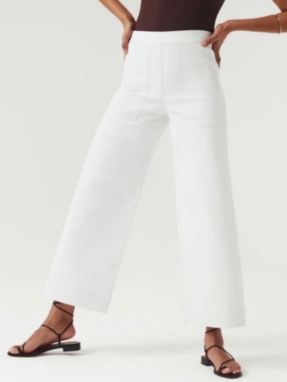 SPANX On The Go Cropped Wide Leg Pant in White Small